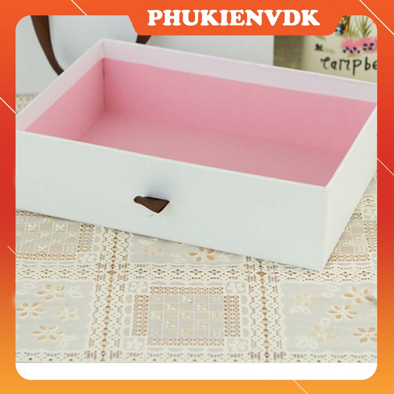 Hộp quà tặng màu trắng gắn nơ nâu kèm túi dạng kéo cao cấp