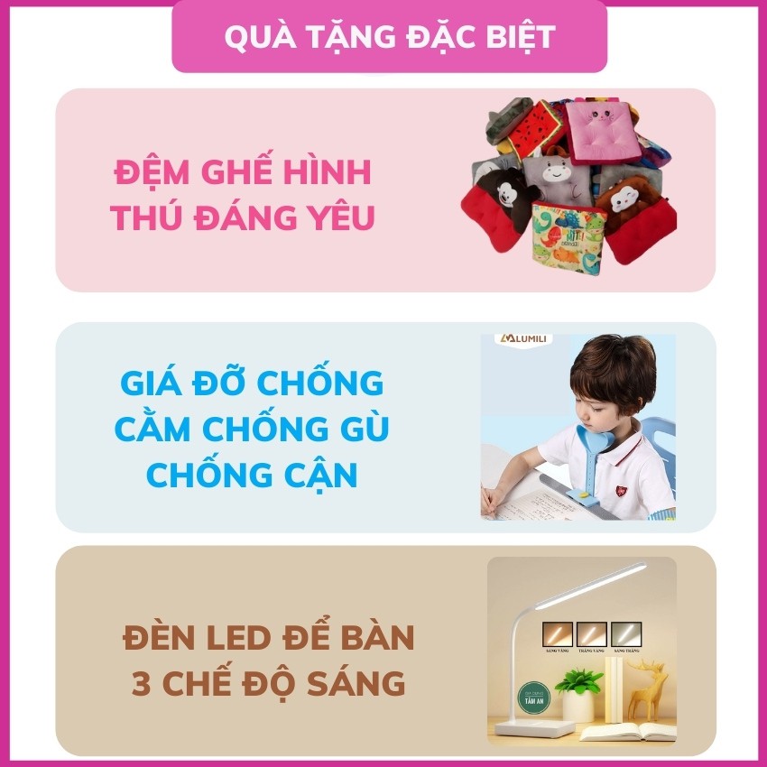 [tặng đèn led , đệm ghế, chống cằm ] bàn học có giá sách R8 chống gù chống cận thông minh, bàn học kèm kệ sách cho bé