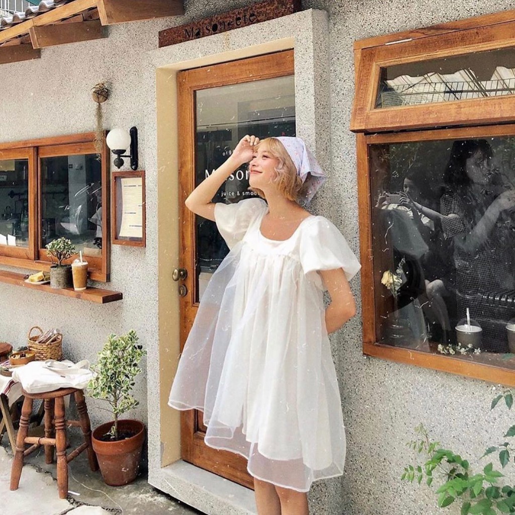 Đầm nữ babydoll đi học đi chơi  melissa dress  thiết kế cổ vuông caocaobycaochen 2 màu đen trắng có bigsize