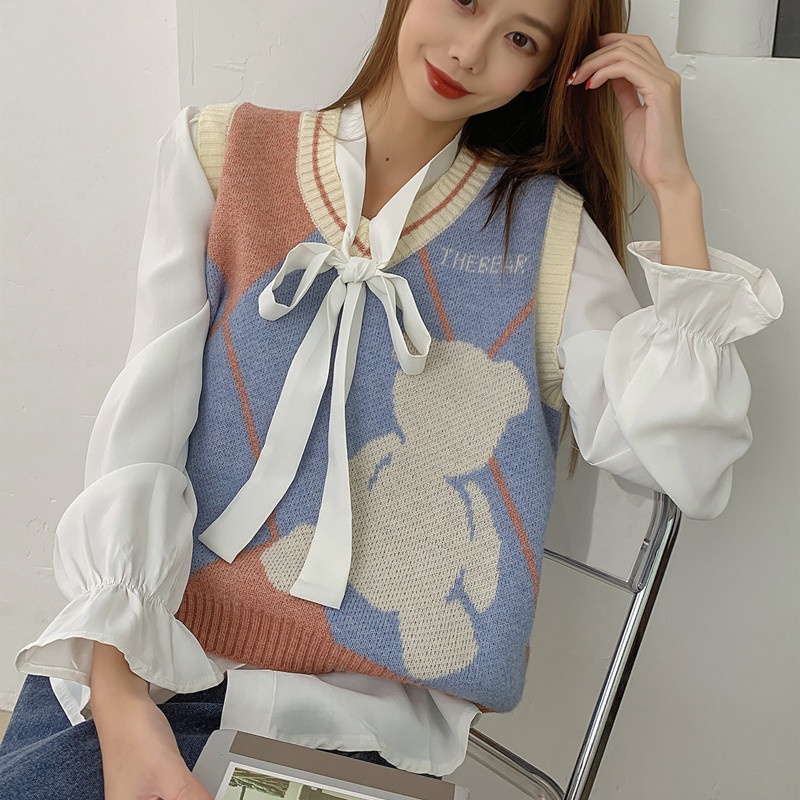 Áo sweater không tay cổ chữ v thiết kế mới thời trang theo phong cách hàn quốc cho nữ