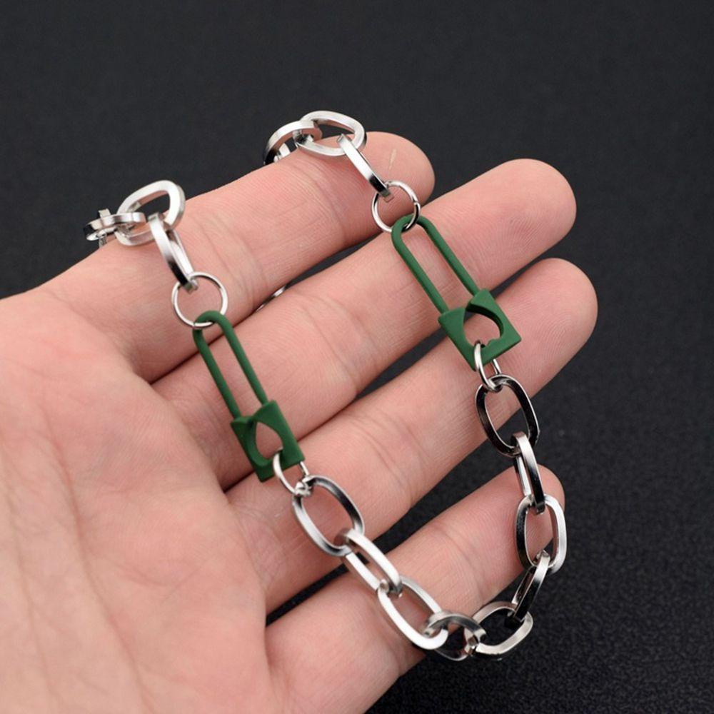 Qqmall Vòng Cổ Dây Xích Màu Xanh Lá Cây Hình Học Đơn Giản Phong Cách Hàn Quốc Độc Đáo Cho