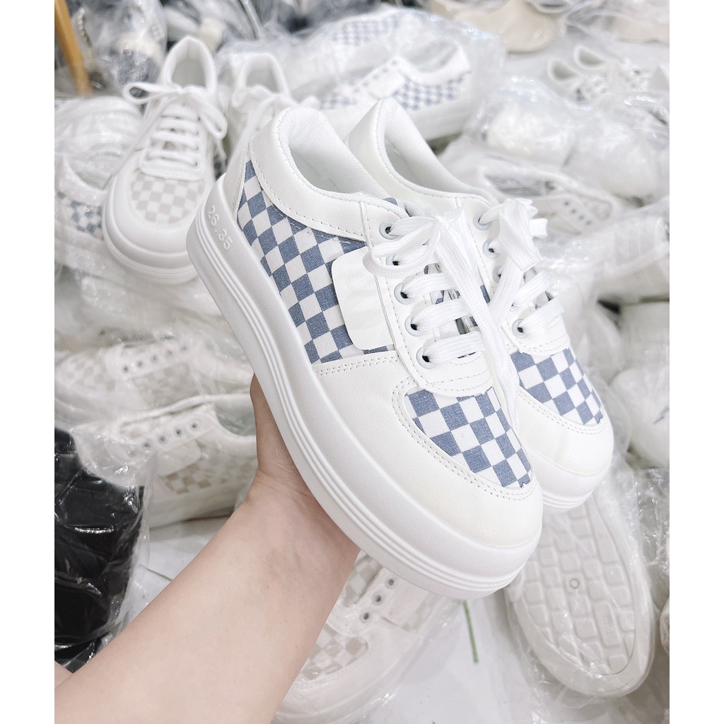Giày  Sneaker Độn Đế Quảng Châu Caro Chìm Êm Chân Nam Nữ Unisex Cao Cấp họa tiết caro, nâng đế 3,5cm SIÊU ĐỈNH
