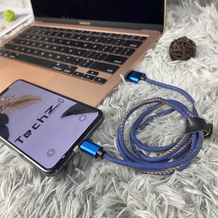 Dây sạc nhanh iPbọc vải jean siêu bền - Mã TZLC699