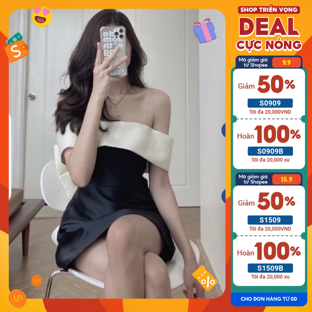 Đầm Dự Tiệc Bigsize Nữ Trễ Vai Phối Nơ Lưng Sang Chảnh Chất Tafta Đen Thiết Kế Chuẩn Form Cho Các Nàng Mupmip M943