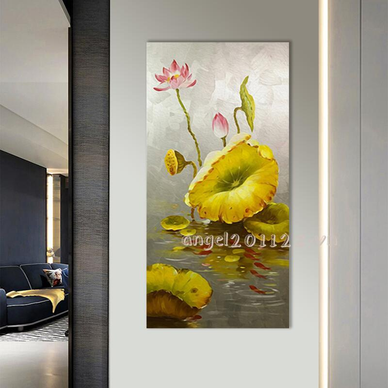 【Khung gỗ chắc chắn】Hoa sen Phong cách Trung Quốc Trang trí lối vào Cửu ngư Tranh phong thủy Trang trí nội thất Phòng khách Tranh