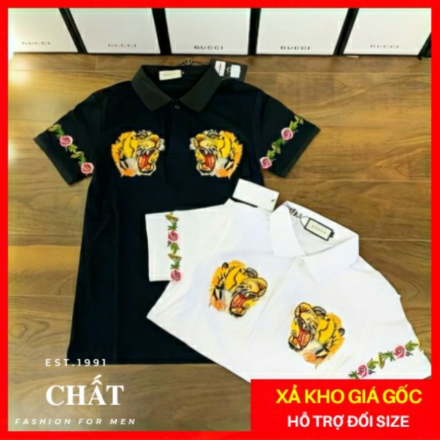 Áo Thun Nam Có Cổ Thêu Hình Con Cọp Cao Cấp