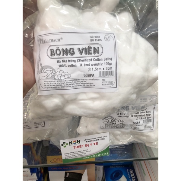 TÚI 100gr và 50gr BÔNG GÒN VIÊN BẢO THẠCH TIỆT TRÙNG GÓI 100gr, BÔNG GÒN Y TẾ DẠNG VIÊN BẢO THẠCH 3cm x 3cm