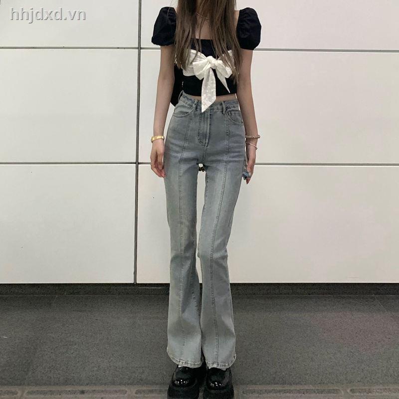 Quần jean lưng cao ống loe màu sắc tươi sáng mẫu mới thời trang mùa hè dành cho nữ