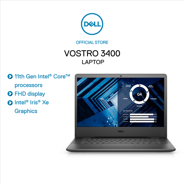 Laptop Dell Vostro 3400 i7-1165G7, 8GB, 512GB, 14" FHD, 2GB_MX330,Win10,Đen(V4I7015W)