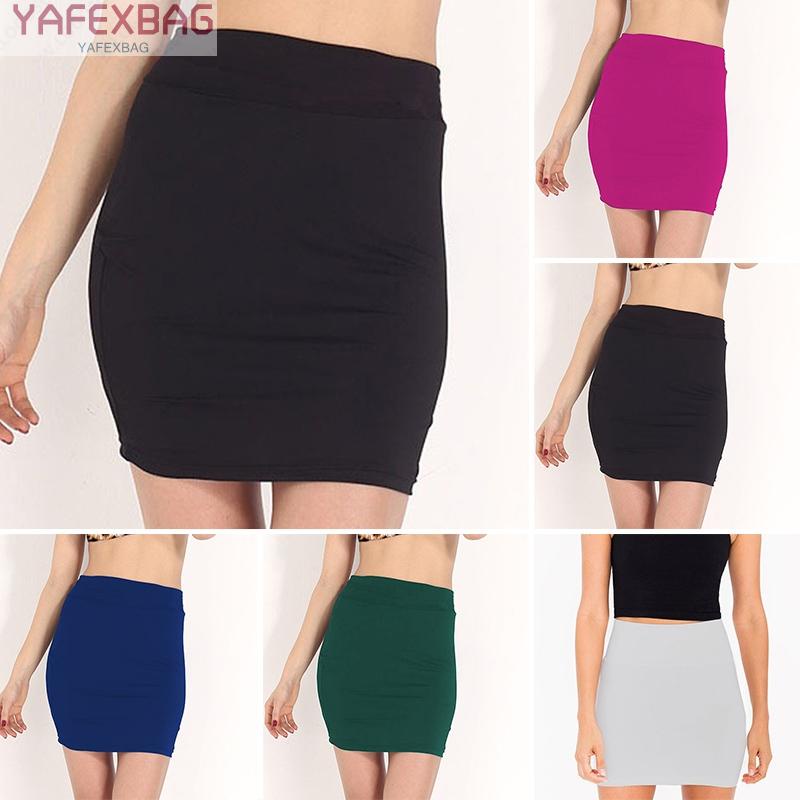 Womens Garterized High Waist Solid Cotton Slim Fit Mini Pencil Evening Cocktail Stylish Skirts