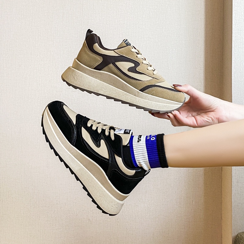 Giày thể thao nữ đẹp GIAYHIPP đế cao tia chớp 2 màu nâu đen năng động phong cách thời trang