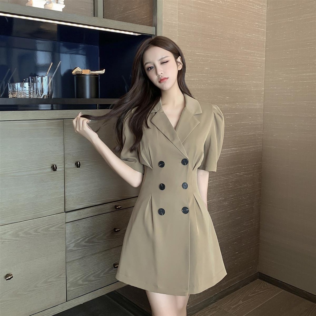 COZOK Đầm Ôm Cổ Bẻ Phong Cách Hàn Quốc Thời Trang Cho Nữ