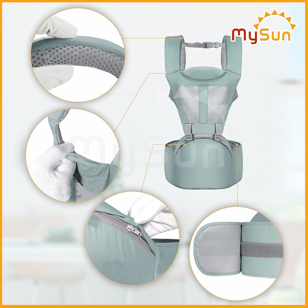 Đai địu vải lưới có bệ ngồi cho trẻ sơ sinh, em bé 1 2 3 tuổi đi xe máy MySun