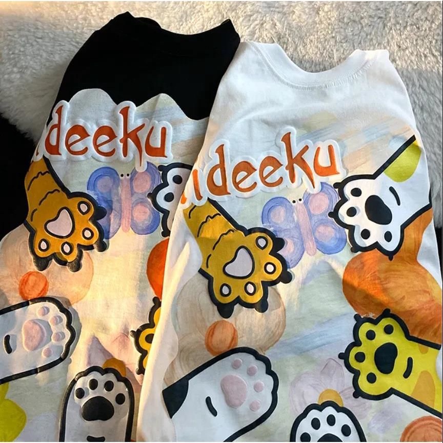 Áo Thun Tay Ngắn Dáng Rộng In Họa Tiết Trẻ Trung Phong Cách Hàn Quốc Cho Bạn Gái