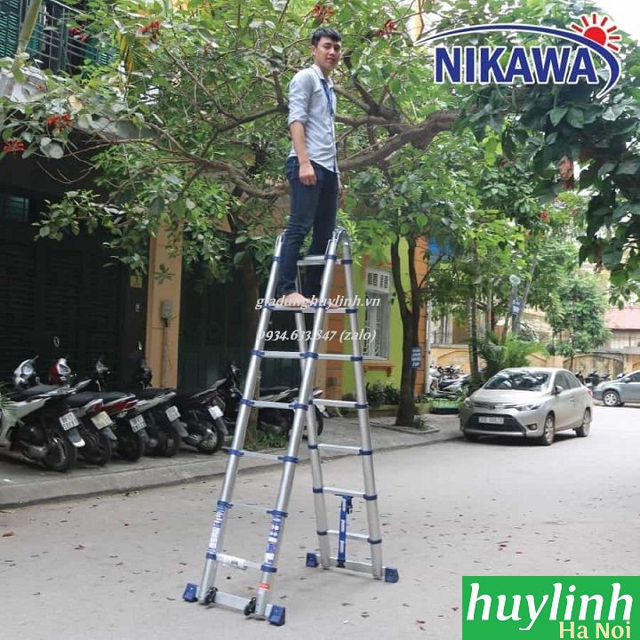 Thang nhôm rút đôi chữ A Nikawa NK-44AI PRI - 4.4 mét - Có bánh xe