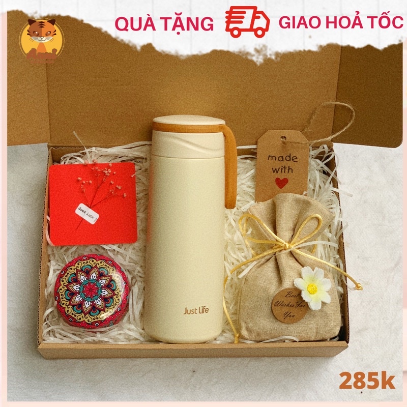 Set quà tặng Beauty Gift Box với bình giữ nhiệt, túi thơm và nến thơm handmade cho bạn gái, bạn bè và người thân