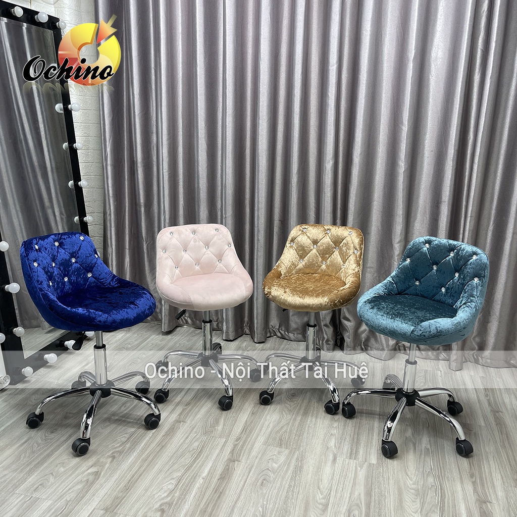 Ghế Xoay Spa Phun Săm Mẫu Nỉ Nhung Đính Đá Sang Chảnh ( Đủ Màu)