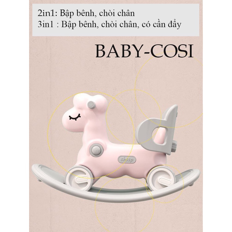 Ngựa bập bênh cao cấp cho bé 3 in 1 Baby Cosi Hàng Chính Hãng | Ngựa bập bênh cao cấp màu xiêu xinh, xiêu xịn 2022