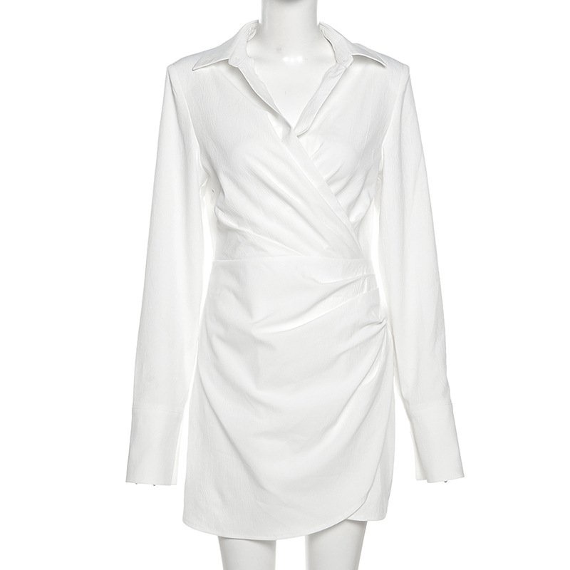 Đầm Tay Dài Cổ Bẻ Màu Trơn Thiết Kế Thanh Lịch Cho Phái Nữ