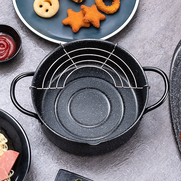 Nồi chiên chống dính sâu lòng kiểu Nhật Bản size 20cm vân đá kèm vỉ lọc để ráo dầu inox