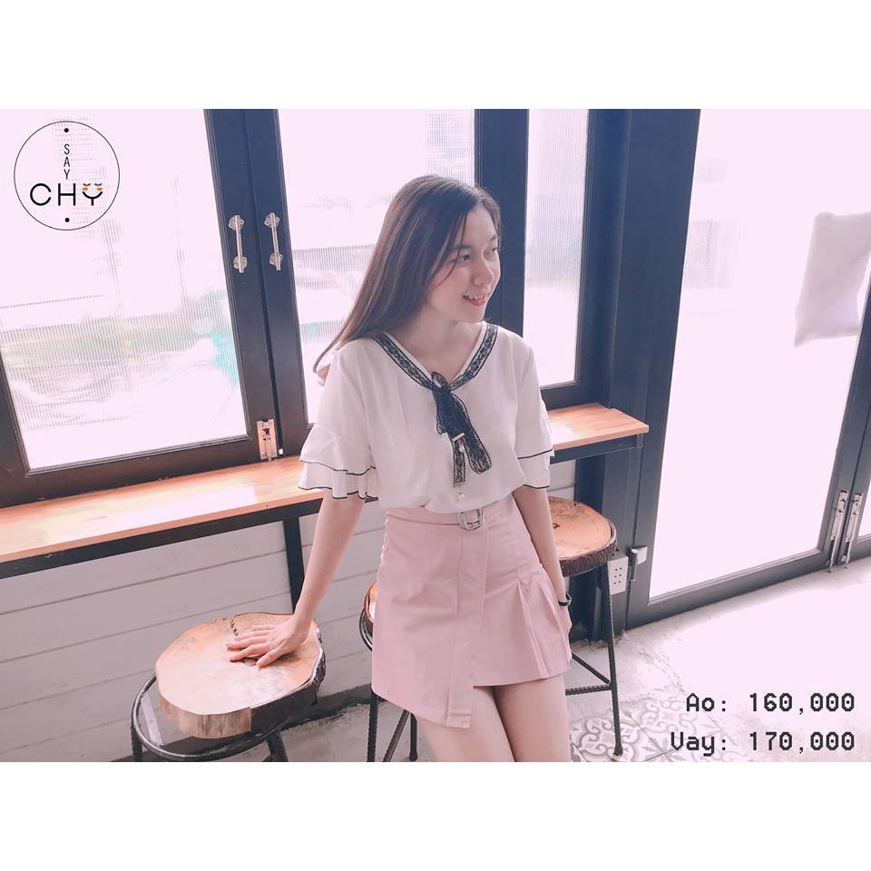 Áo kiểu nữ tay bèo cổ nơ