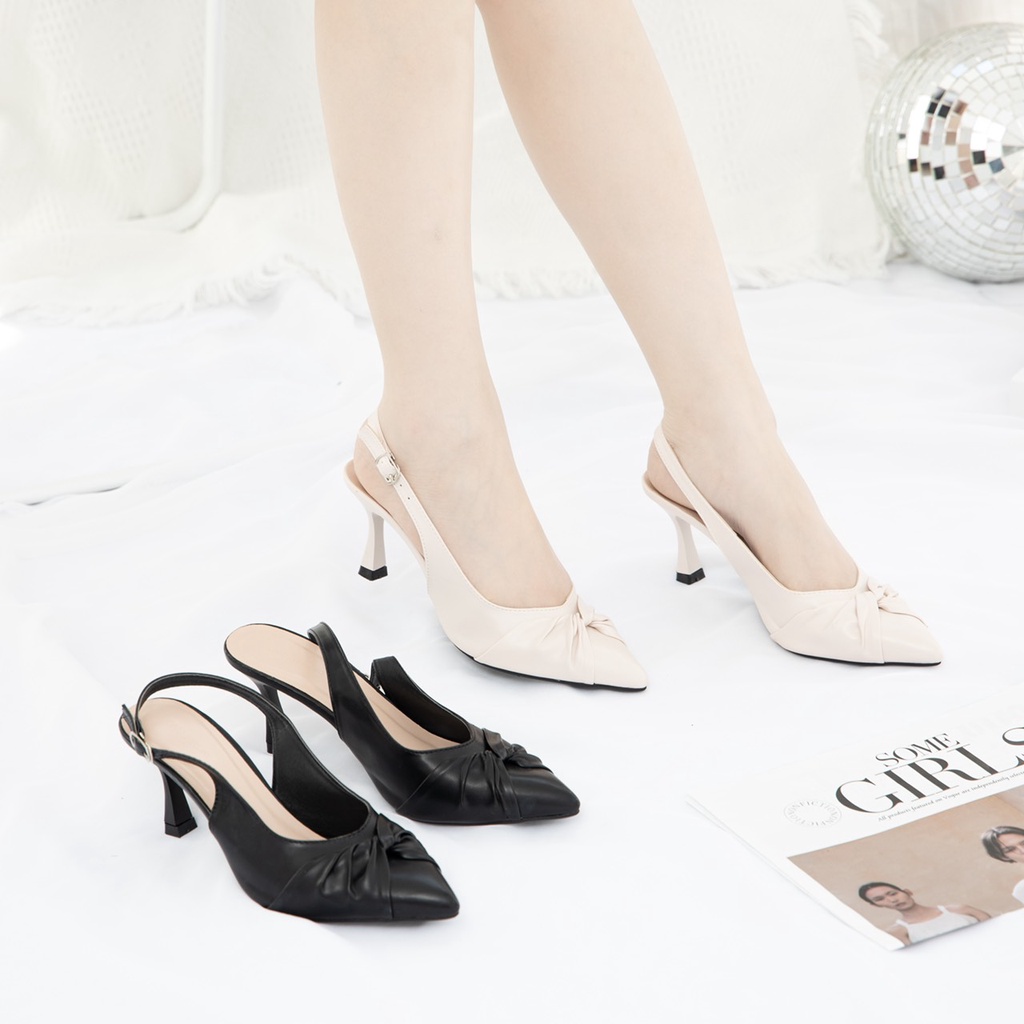 Giày MWC 3991 - Giày Cao Gót Nữ Che Ngón Chân Trang Trí Xoắn Nơ Gót Nhọn