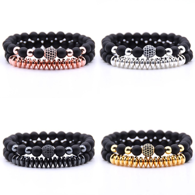Set 2 vòng tay chuỗi hạt đá núi lửa có nam châm