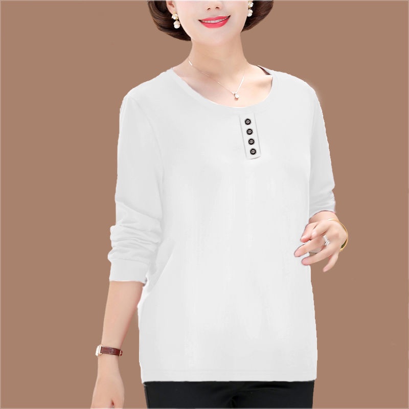 Áo thun tay dài dáng rộng cổ tròn cỡ lớn thời trang cho phụ nữ trung niên