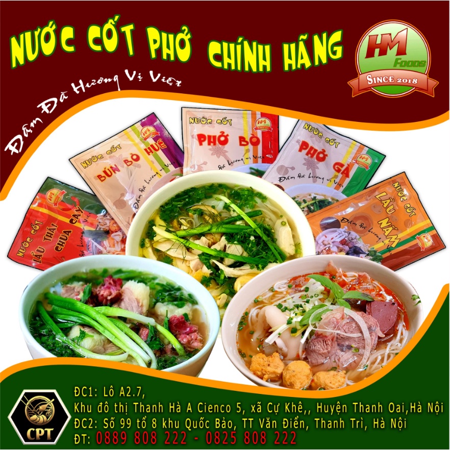Combo 5 gói Nước Cốt Phở Bò, Phở Gà, Bún Bò Huế, lẩu Nấm, Lẩu Thái Chính Hãng Chuẩn Hương Vị Hà Thành