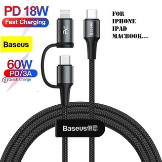 Dây cáp sạc type c to lightning và type c 60w baseus twins 2 in 1 chính hãng