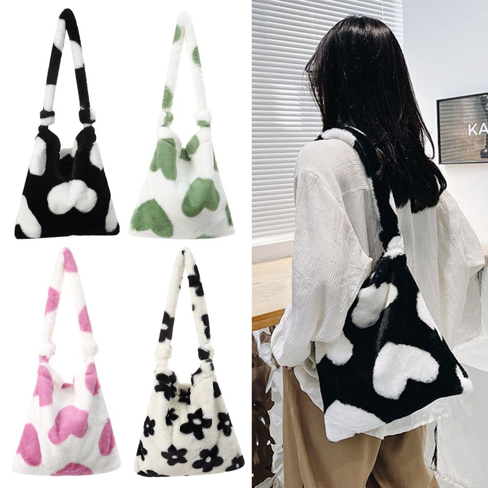 Túi xách lông nhung họa tiết trái tim nhiều màu sắc phong cách thời trang thu đông cho nữ