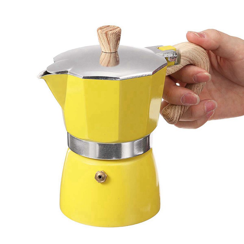 2Pcs Aluminum Italian Moka Espresso Coffee Machine Filter Stove Pot 3 Cups - Yellow & Green