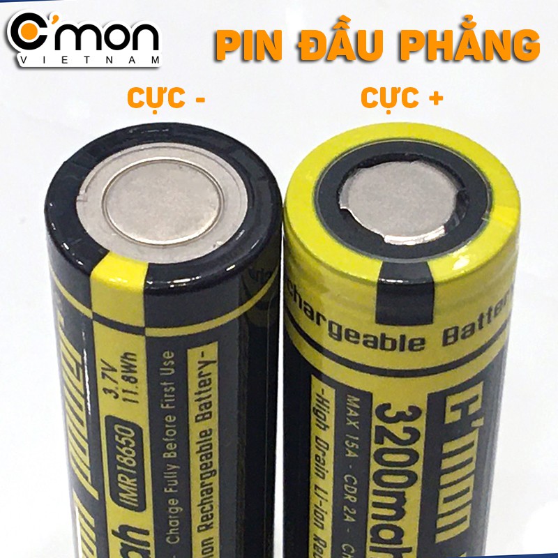 Bộ 4 pin sạc C'MON POWER IMR 18650 3200mAh 15A 3.7V (chuyên dùng đèn pin siêu sáng, VAPE, sạc dự phòng - vàng)