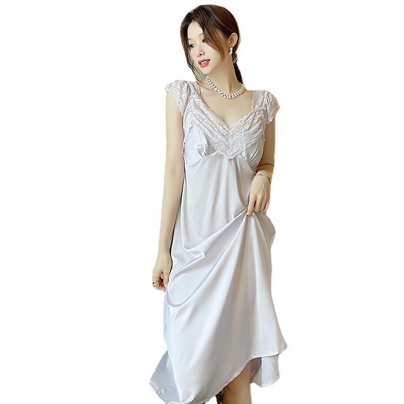 Đầm Ngủ Satin Phối Ren Gợi Cảm Dành Cho Nữ