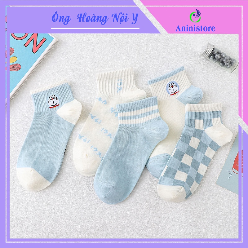 Tất cổ ngắn, vớ cổ ngắn nữ họa tiết DOREMON phong cách HÀN QUỐC (TP CN 008 – Aninistore)