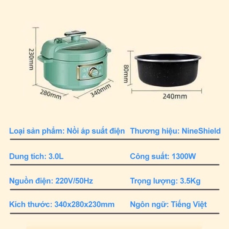 [Mã ELHADEV giảm 4% đơn 300K] ❤️Nồi Áp Suất Điện Đa Năng NINESHIELD/AUX Nồi Hầm KB-618 Phiên Bản Tiếng Việt