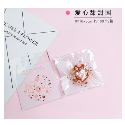 Set 10, 20, 50 túi kiếng đựng bánh cookie, quà tặng trái tim sweet time 10 x 10 cm