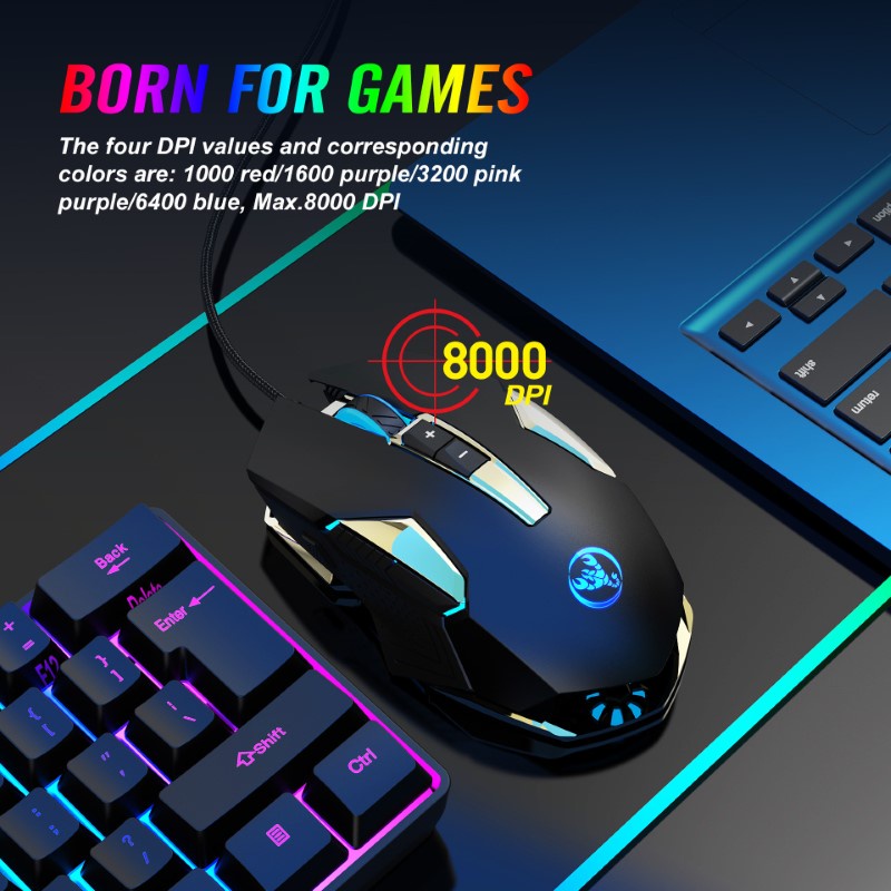 Chuột LED RGB 8000 DPI Gaming Mouse HXSJ X200