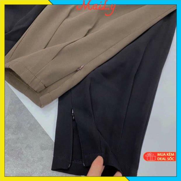 Quần baggy nữ bo gấu - Quần baggy thiết kế có khoá kéo lưng chun siêu tiện | BigBuy360 - bigbuy360.vn