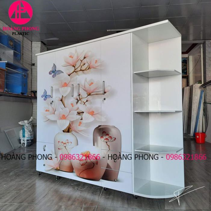 Tủ quần áo nhựa đài loan in 3d ngang 2m cao 1m8 có kệ trang trí HÀNG CAO CẤP