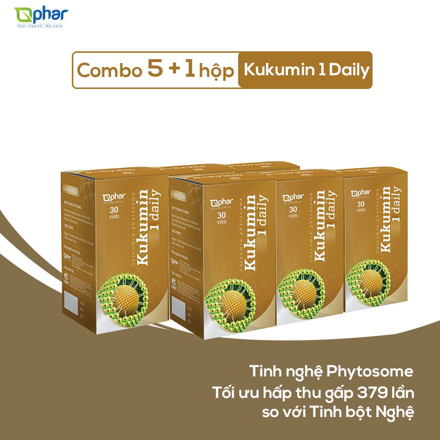 Combo 5 + 1 hộp Kukumin 1 Daily - Tinh nghệ Phytosome tối ưu hấp thu từ Italia