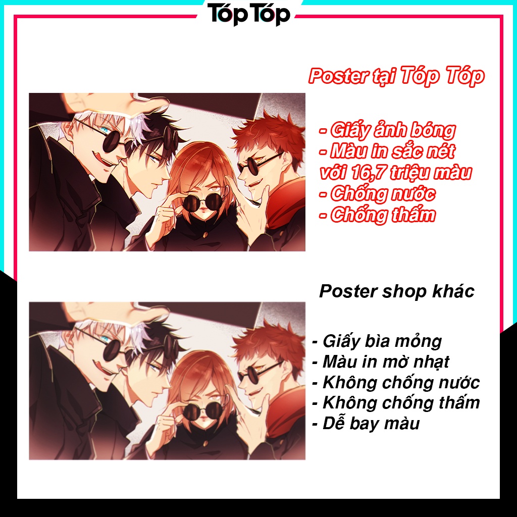 Poster anime Jujutsu Kaisen, tranh dán tường manga wall decor góc học tập JJK