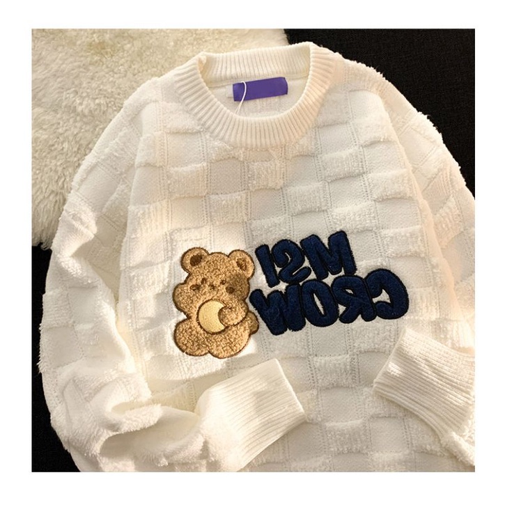 Áo hoodie len mỏng mềm mịn hoạ tiết gấu cute xinh xắn