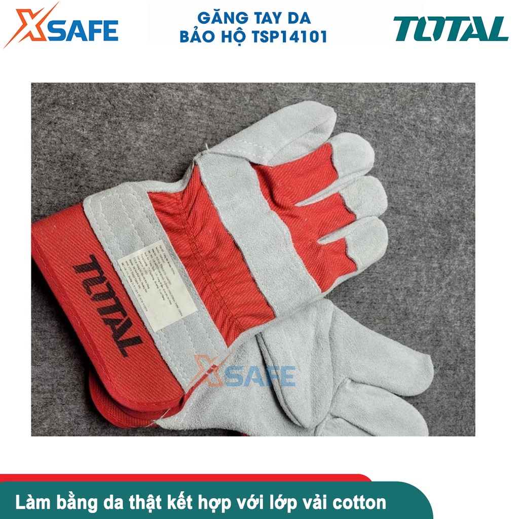 Găng tay da bảo hộ TOTAL TSP14101, găng tay bảo hộ 10.5inch, chất liệu da thật kết hợp vải cotton ngăn tĩnh điện