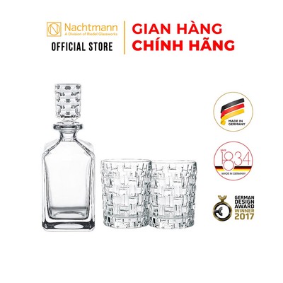 Bộ bình & ly pha lê whisky Nachtmann Bossa Nova 3 món, chính hãng Đức, sang trọng, chống xước.