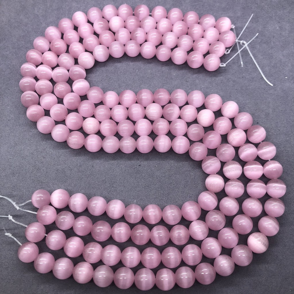 Hạt cườm mắt mèo màu hồng dạng tròn tự nhiên 4-12cm tự làm vòng đeo tay