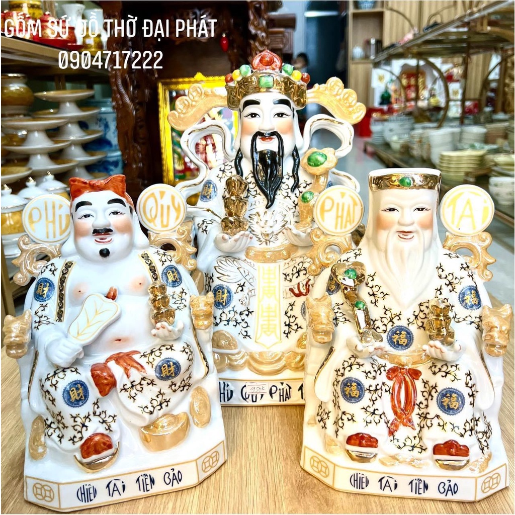 Tượng ông thần tiền - Thần tài thổ địa trắng vân xanh cao cấp