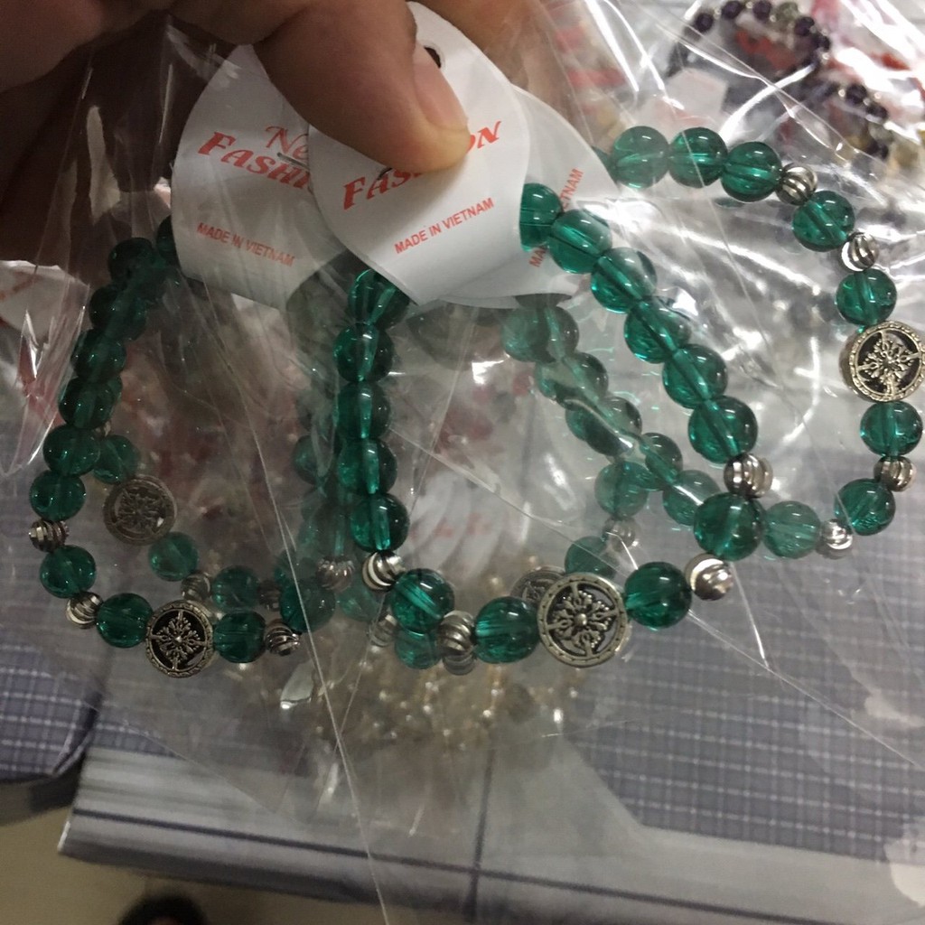 VT247 Vòng tay đá mix charm mạ bạc 5 cái/lốc