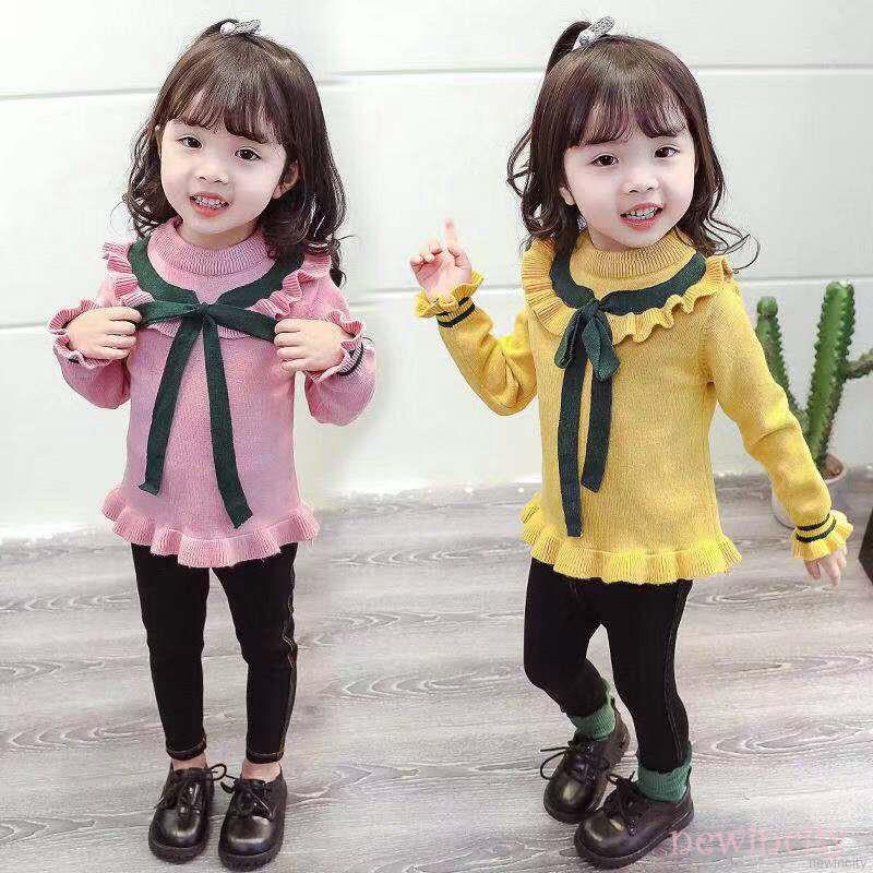 Korean Girls Kids Winter Sweater Baby Girl Bowknot Design Cotton Blouse