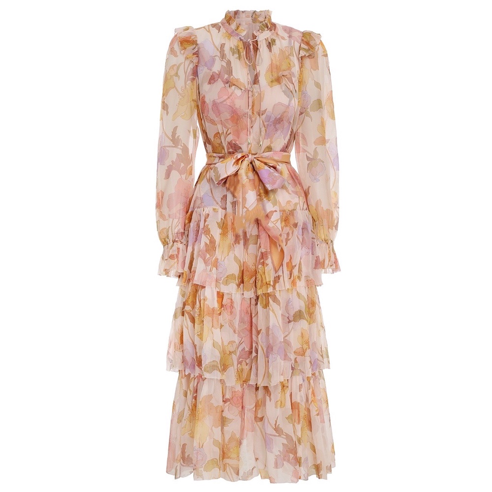 Oceana Dress dáng dài ba tầng họa tiết hoa